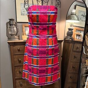 Banana Republic Strapless Multicolor Plaid Dress